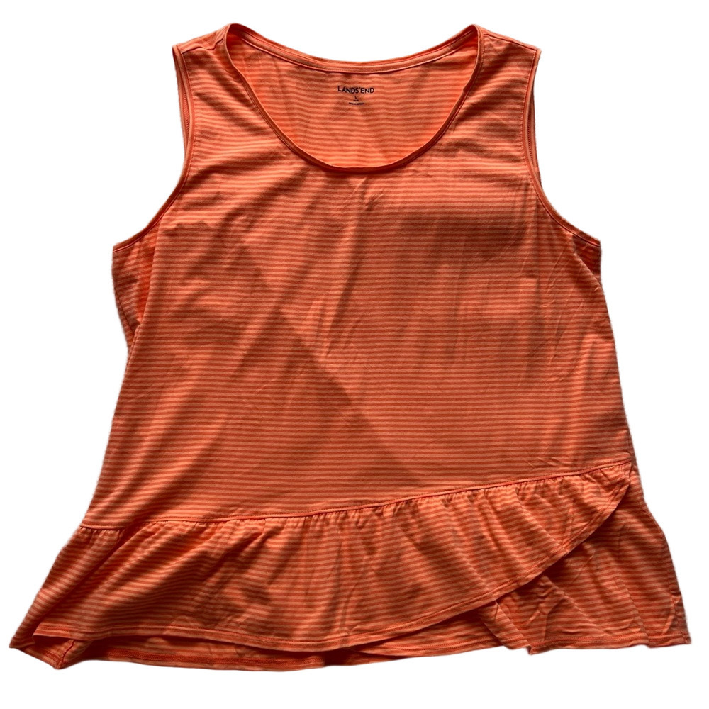 Lands End Orange Striped Ruffled Hem Tank Top - Size L